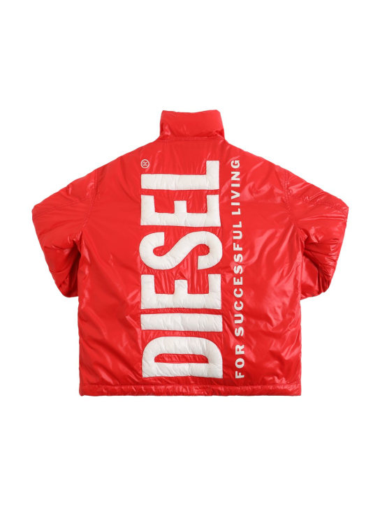 Diesel Kids: Doudoune en nylon imprimé logo - Rouge - kids-girls_0 | Luisa Via Roma