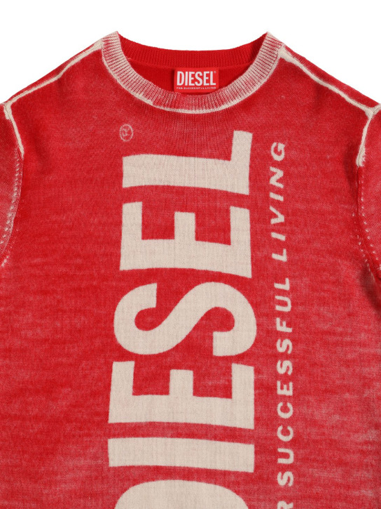 Diesel Kids: Washed wool knit sweater w/logo - Red - kids-girls_1 | Luisa Via Roma