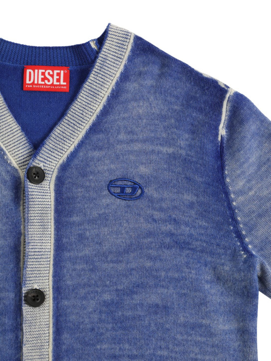 Diesel Kids: Cardigan en maille de laine à logo - Bleu - kids-boys_1 | Luisa Via Roma