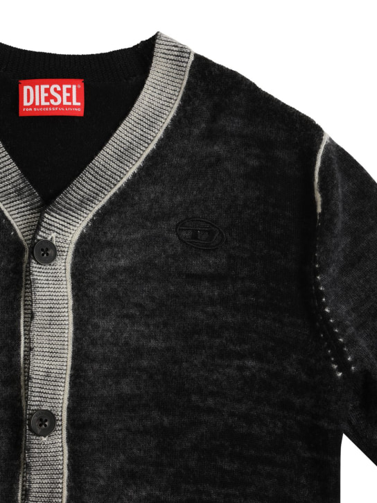 Diesel Kids: Washed wool knit cardigan w/logo - Black - kids-boys_1 | Luisa Via Roma