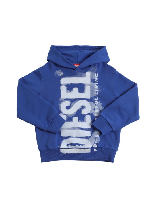 Diesel Kids: Logo print cotton sweatshirt hoodie - kids-girls_0 | Luisa Via Roma