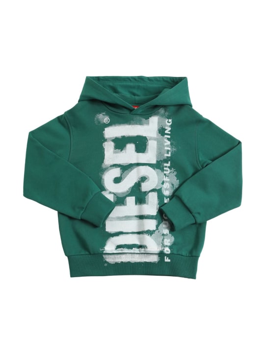 Diesel Kids: Sweat-shirt en coton imprimé logo à capuche - kids-boys_0 | Luisa Via Roma