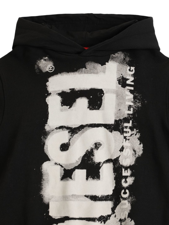 Diesel Kids: Logo print cotton sweatshirt hoodie - Schwarz - kids-girls_1 | Luisa Via Roma