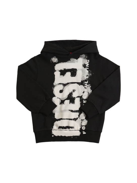 Diesel Kids: Logo print cotton sweatshirt hoodie - Schwarz - kids-boys_0 | Luisa Via Roma