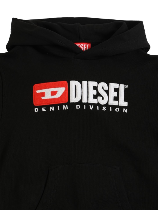 Diesel Kids: Embroidered logo cotton hoodie - Schwarz - kids-boys_1 | Luisa Via Roma