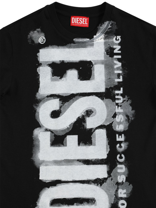 Diesel Kids: Washed logo print cotton jersey t-shirt - Black - kids-girls_1 | Luisa Via Roma