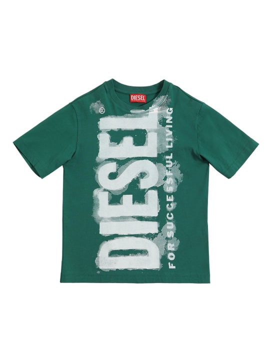 Diesel Kids: Washed logo print cotton jersey t-shirt - Verde - kids-boys_0 | Luisa Via Roma