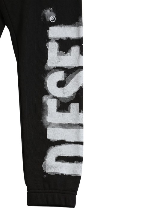 Diesel Kids: Pantalon en coton à logo caoutchouté - Noir - kids-girls_1 | Luisa Via Roma