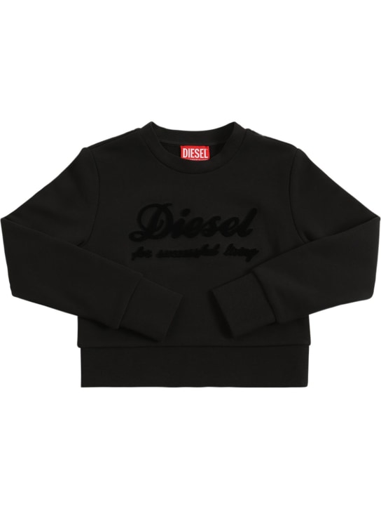 Diesel Kids: Cropped cotton sweatshirt w/logo patch - Siyah - kids-girls_0 | Luisa Via Roma
