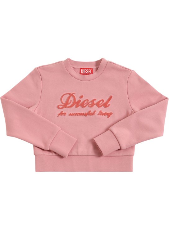 Diesel Kids: Sweat-shirt court en coton avec patch logo - Rose - kids-girls_0 | Luisa Via Roma