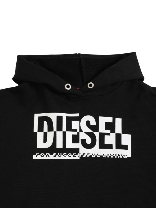 Diesel Kids: 胶浆印花logo短款棉质连帽卫衣 - 黑色 - kids-girls_1 | Luisa Via Roma