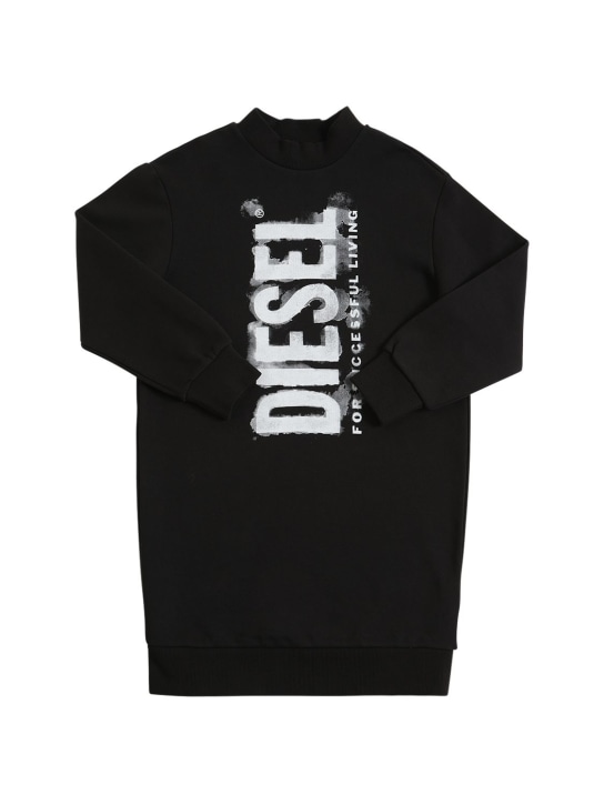 Diesel Kids: Logo印花棉质卫衣裙 - 黑色 - kids-girls_0 | Luisa Via Roma