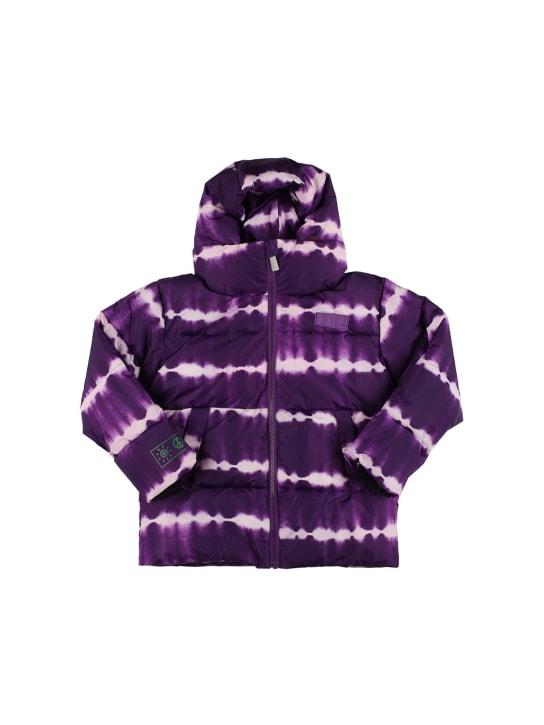 Molo: Tie dye recycled nylon puffer ski jacket - Purple/White - kids-boys_0 | Luisa Via Roma