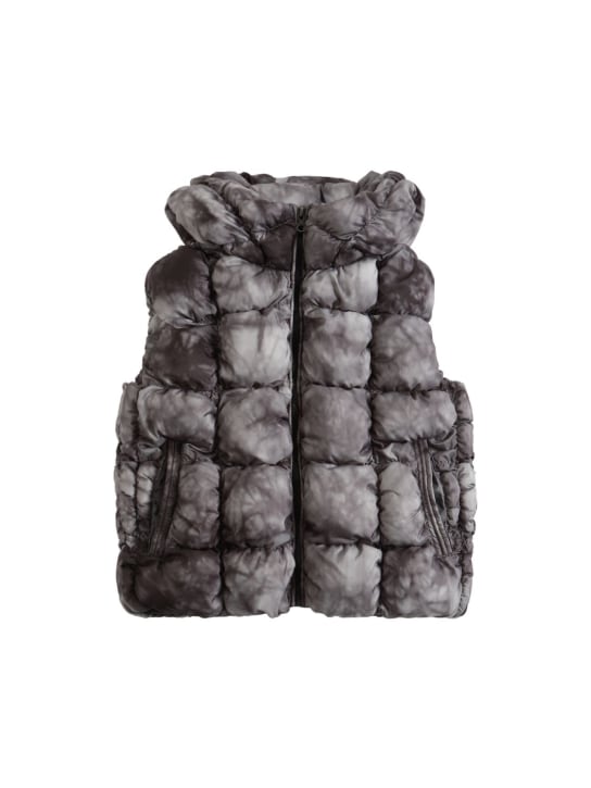 Diesel Kids: Smocked nylon hooded puffer vest - Grey - kids-girls_0 | Luisa Via Roma
