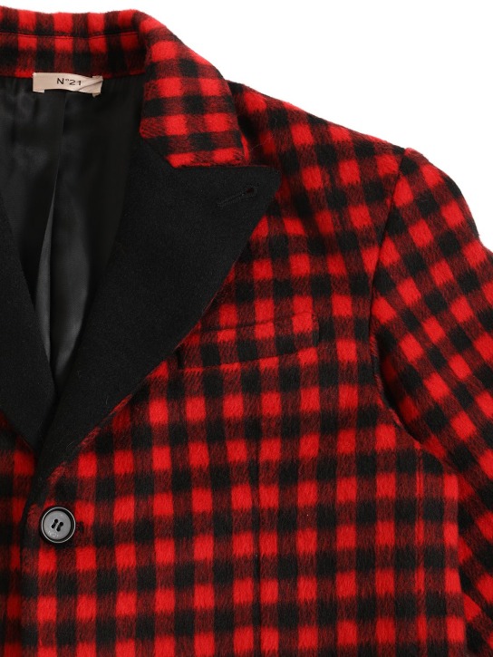 N°21: Checked print wool blend jacket w/logo - Black/Red - kids-girls_1 | Luisa Via Roma