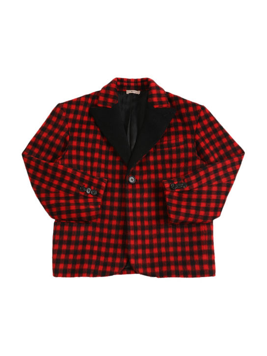 N°21: Checked print wool blend jacket w/logo - Schwarz/Rot - kids-girls_0 | Luisa Via Roma