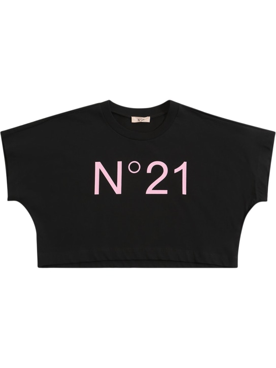 N°21: Logo print cropped cotton jersey t-shirt - kids-girls_0 | Luisa Via Roma
