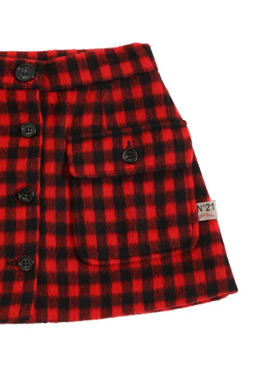 N°21: Check print wool blend mini skirt - Siyah/Kırmızı - kids-girls_1 | Luisa Via Roma