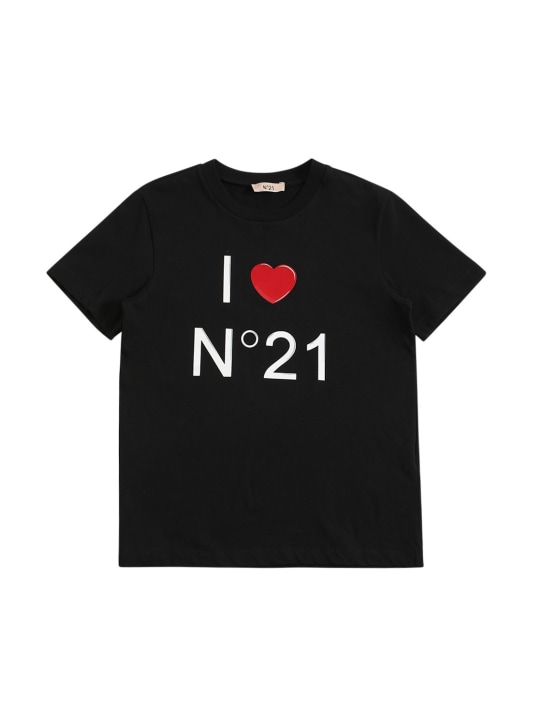 N°21: Logo print cotton jersey t-shirt - Schwarz - kids-girls_0 | Luisa Via Roma