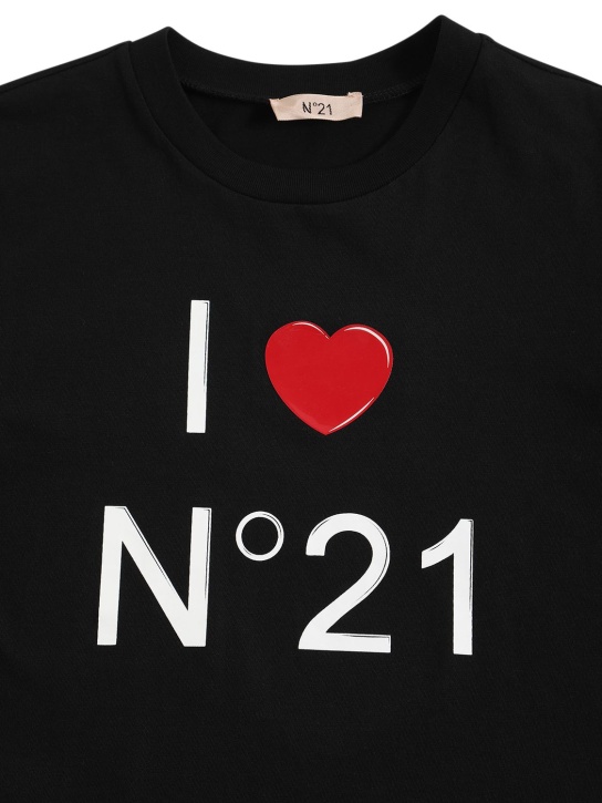 N°21: Logo印花棉质平纹针织T恤 - 黑色 - kids-girls_1 | Luisa Via Roma