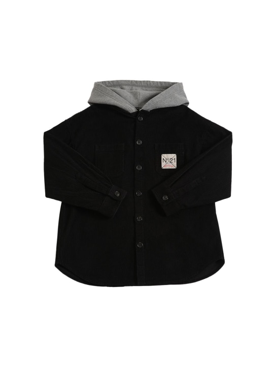 N°21: Chemise en coton côtelé à capuche - Noir/Gris - kids-boys_0 | Luisa Via Roma