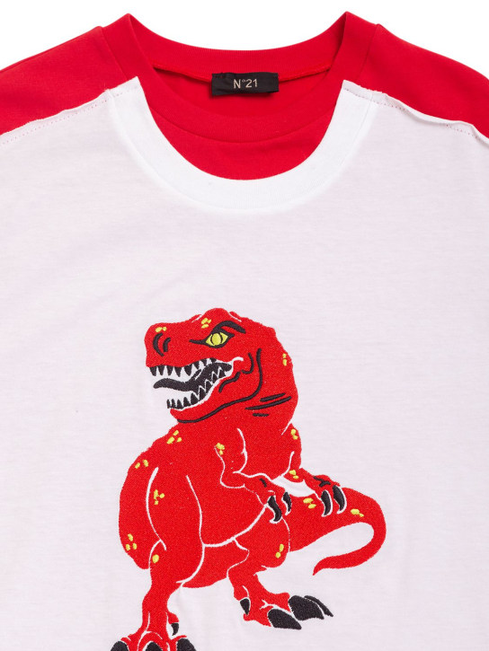 N°21: 恐龙印花棉质平纹针织T恤 - 白色/红色 - kids-boys_1 | Luisa Via Roma