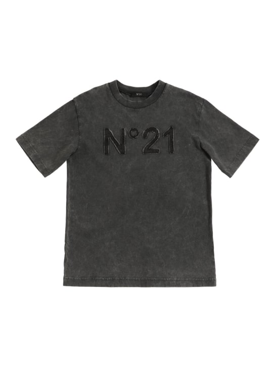 N°21: Cotton jersey t-shirt w/ logo patch - kids-girls_0 | Luisa Via Roma