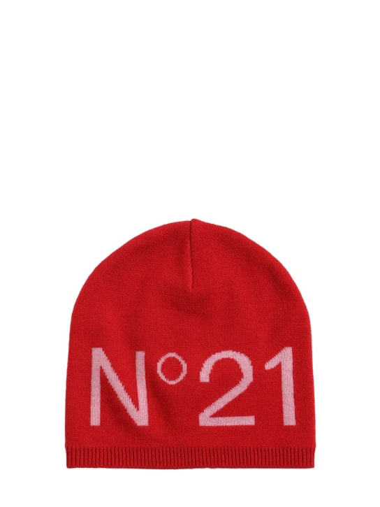 N°21: Logo嵌花羊毛混纺针织便帽 - 红色 - kids-girls_0 | Luisa Via Roma