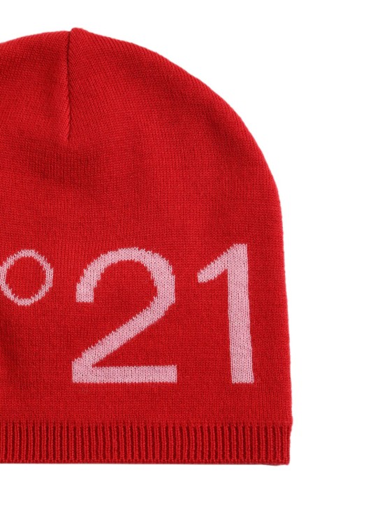 N°21: Logo嵌花羊毛混纺针织便帽 - 红色 - kids-girls_1 | Luisa Via Roma