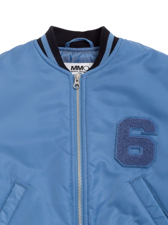 MM6 Maison Margiela: Faux leather & nylon bomber jacket - Hellblau/Schwarz - kids-girls_1 | Luisa Via Roma