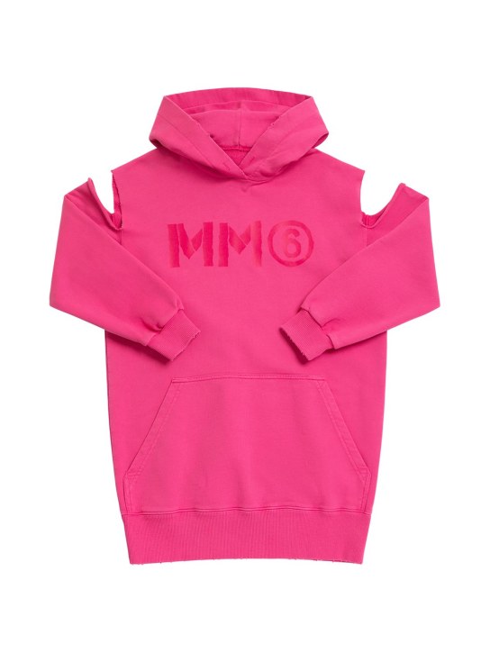 MM6 Maison Margiela: Robe sweat en jersey de coton imprimé logo - Fuchsia - kids-girls_0 | Luisa Via Roma