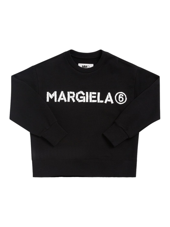MM6 Maison Margiela: Logo印花棉质平纹针织卫衣 - kids-girls_0 | Luisa Via Roma