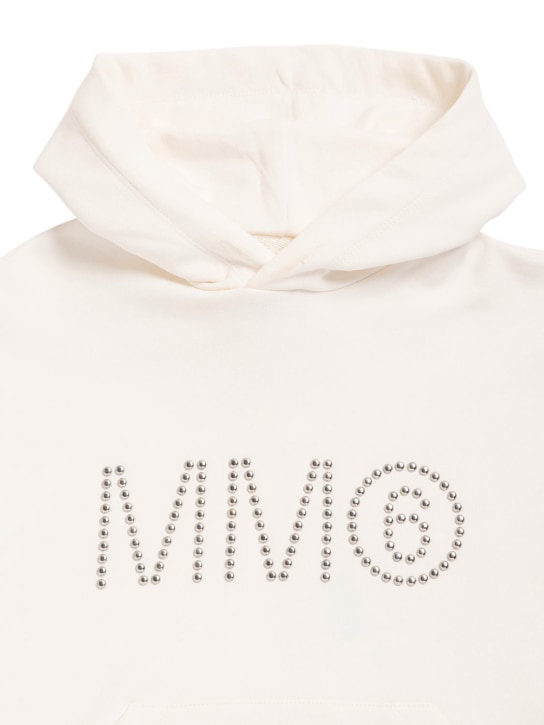 MM6 Maison Margiela: 크롭트 코튼 스터드 로고 스웻 셔츠 - 화이트 - kids-girls_1 | Luisa Via Roma