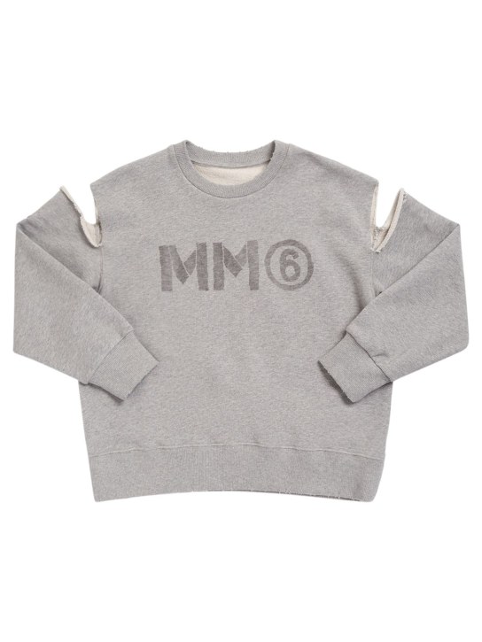 MM6 Maison Margiela: Sweat-shirt en jersey de coton imprimé logo - kids-boys_0 | Luisa Via Roma