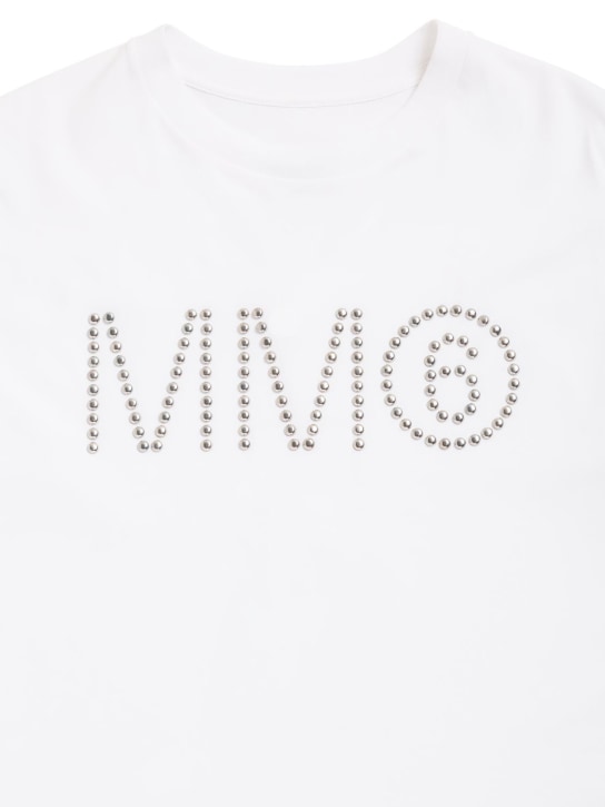 MM6 Maison Margiela: Cotton jersey t-shirt w/ studded logo - kids-girls_1 | Luisa Via Roma