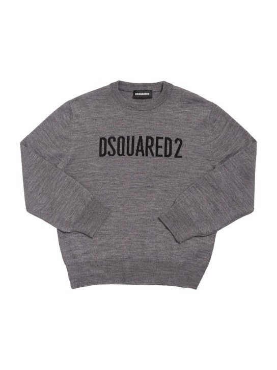 Dsquared2: Logo intarsia wool blend knit sweater - Grey - kids-girls_0 | Luisa Via Roma
