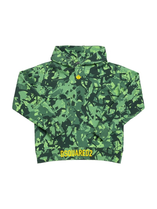 Dsquared2: All over print cotton jersey hoodie - Yeşil - kids-boys_0 | Luisa Via Roma