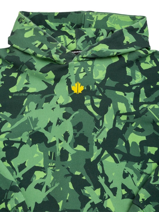 Dsquared2: All over print cotton jersey hoodie - Yeşil - kids-boys_1 | Luisa Via Roma