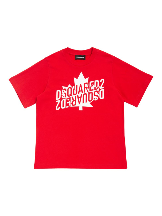 Dsquared2: 胶浆logo棉质平纹针织T恤 - kids-boys_0 | Luisa Via Roma
