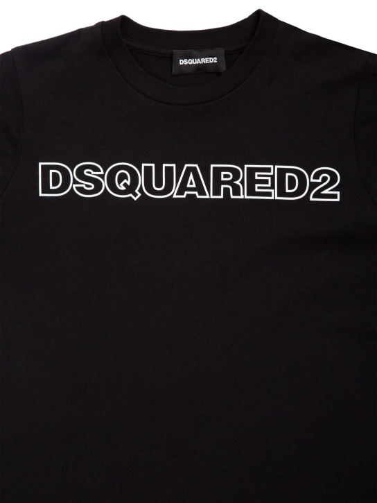 Dsquared2: T-shirt in jersey di cotone con logo gommato - Nero - kids-boys_1 | Luisa Via Roma