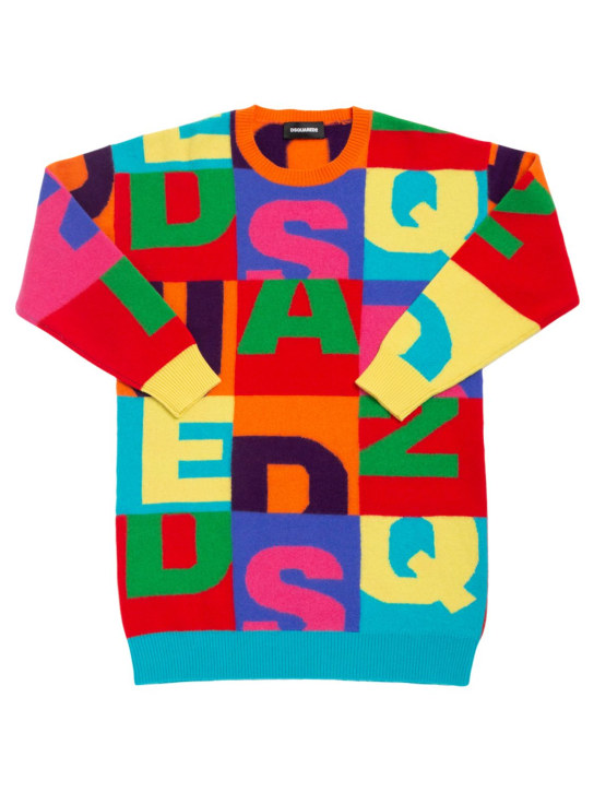 Dsquared2: Robe en maille de laine intarsia color-block - Multicolore - kids-girls_0 | Luisa Via Roma