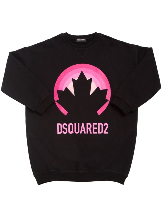 Dsquared2: Rubberized logo cotton jersey dress - Siyah - kids-girls_0 | Luisa Via Roma
