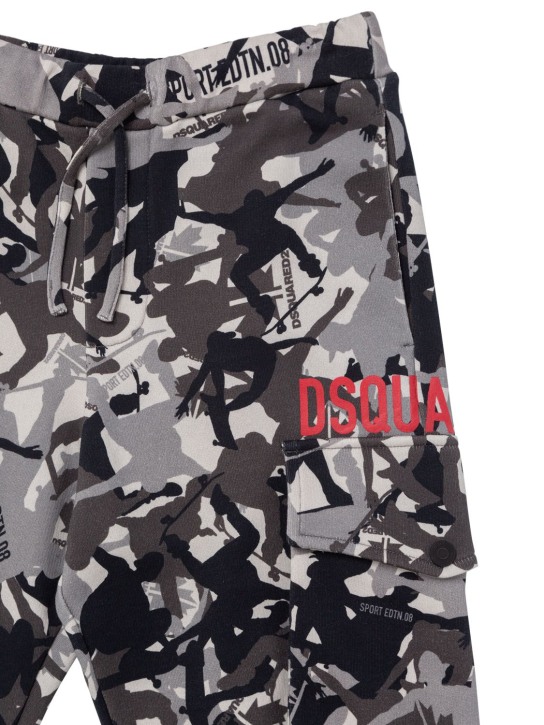 Dsquared2: Pantalon de jogging en jersey de coton imprimé - Noir/Gris - kids-boys_1 | Luisa Via Roma