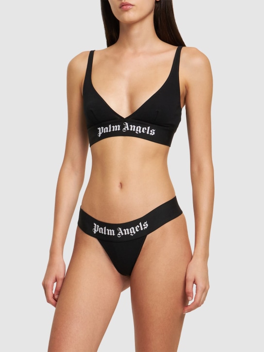 Palm Angels: Classic logo棉质丁字裤 - 黑色 - women_1 | Luisa Via Roma