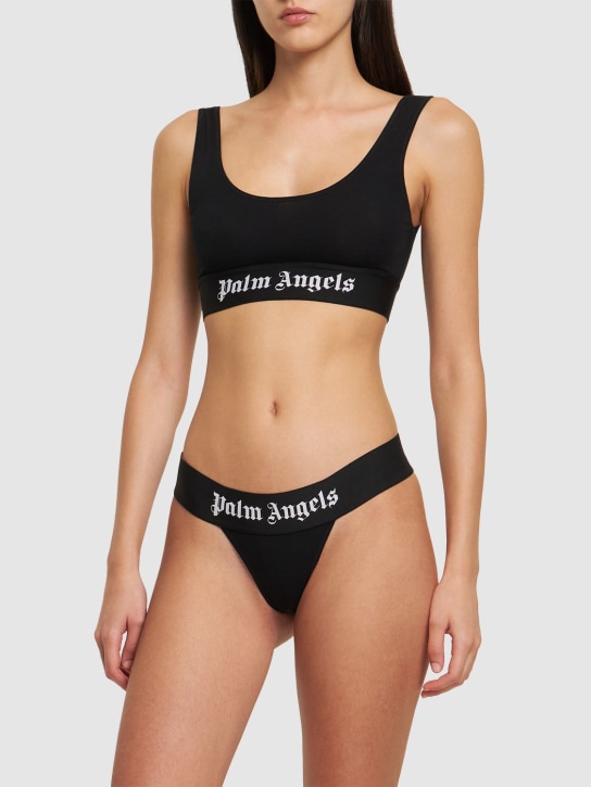 Palm Angels: Soutien-gorge en coton à logo - Noir - women_1 | Luisa Via Roma