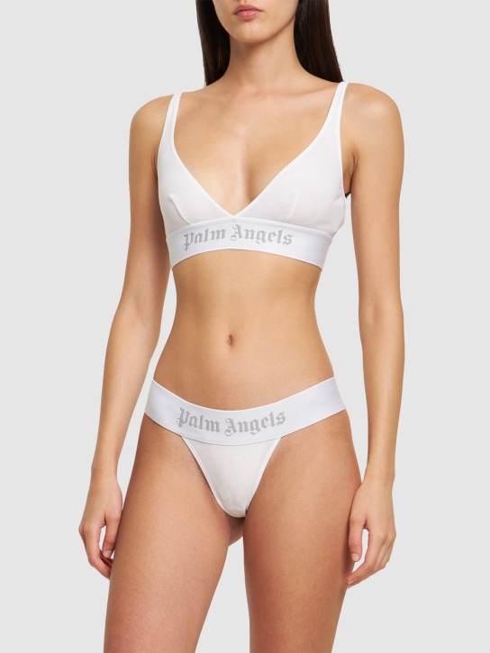 Palm Angels: Classic logo cotton triangle bra - White - women_1 | Luisa Via Roma