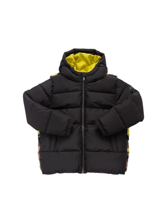 Boss: Nylon & camo teddy puffer jacket - Black/Multi - kids-boys_1 | Luisa Via Roma