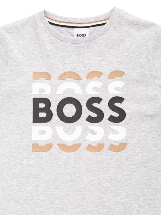 Boss: T-shirt in jersey di cotone con logo gommato - Grigio - kids-boys_1 | Luisa Via Roma