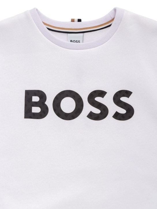 Boss: Felpa in misto cotone / logo in nylon - Bianco - kids-boys_1 | Luisa Via Roma