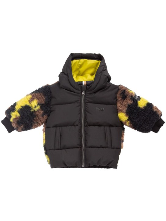 Boss: Nylon & camo teddy puffer jacket - kids-boys_0 | Luisa Via Roma
